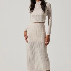 ASTR Indah Semi Sheer Overlay Midi Skirt (Size S) and Mock Neck Top (Size M)
